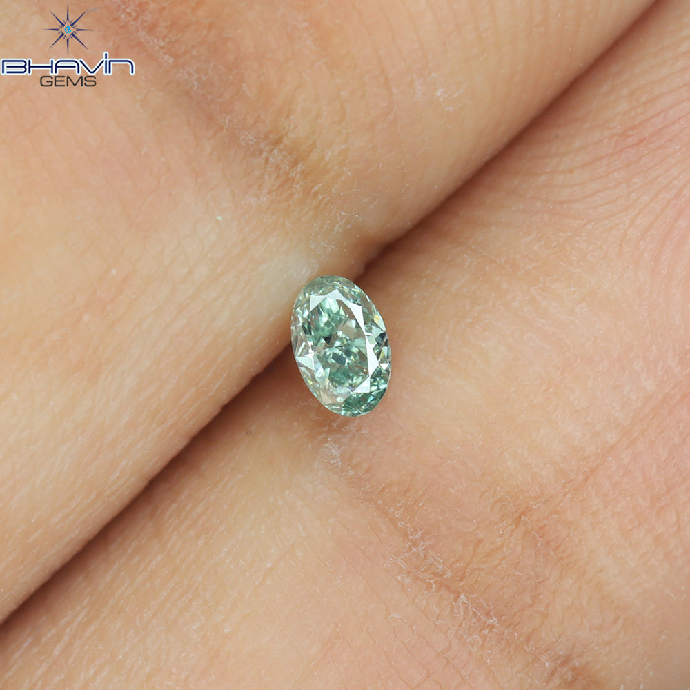 0.10 CT オーバルシェイプ ナチュラル ダイヤモンド ブルーイッシュ グリーン カラー VS1 クラリティ (3.55 MM)