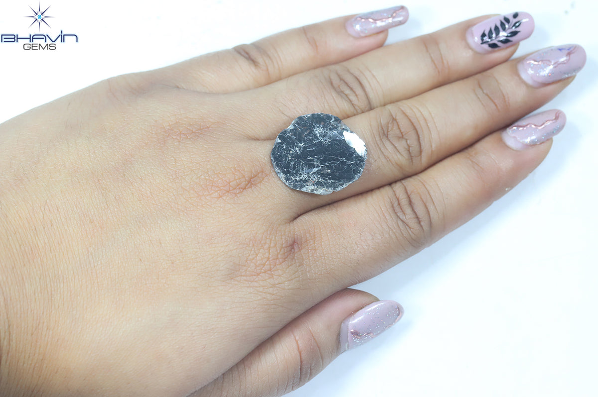 8.69 CT Slice Natural Diamond Salt And Pepper Color Clarity I3 (24.00 MM)