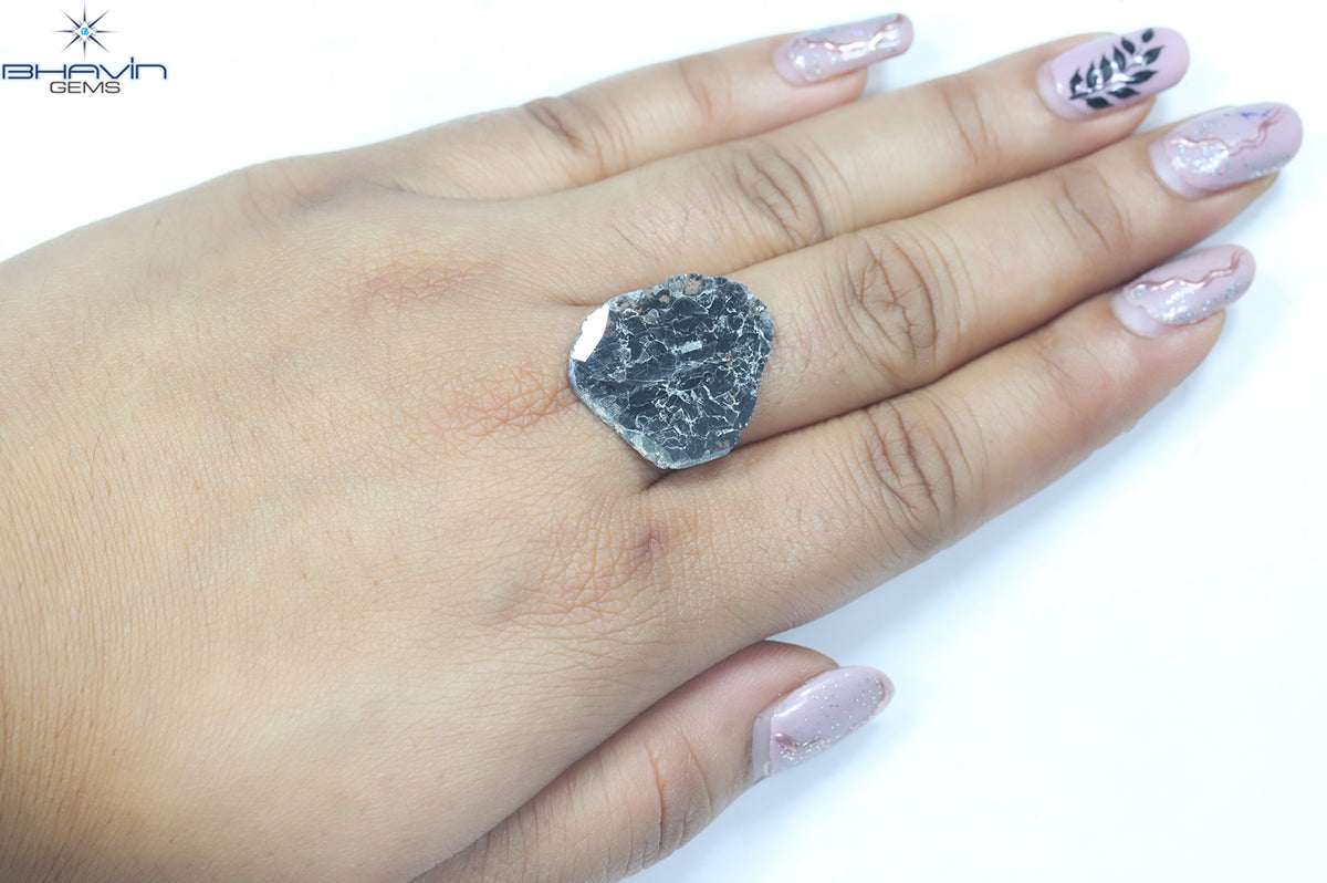8.36 CT スライス シェイプ ナチュラル ダイヤモンド ソルト アンド ペッパー カラー I3 クラリティ (25.00 MM)