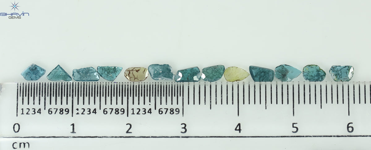 0.99 CT/13 Pcs Natural Slice Diamond Enhanced Blue Yellow Color Clarity I3 (4.73 MM)
