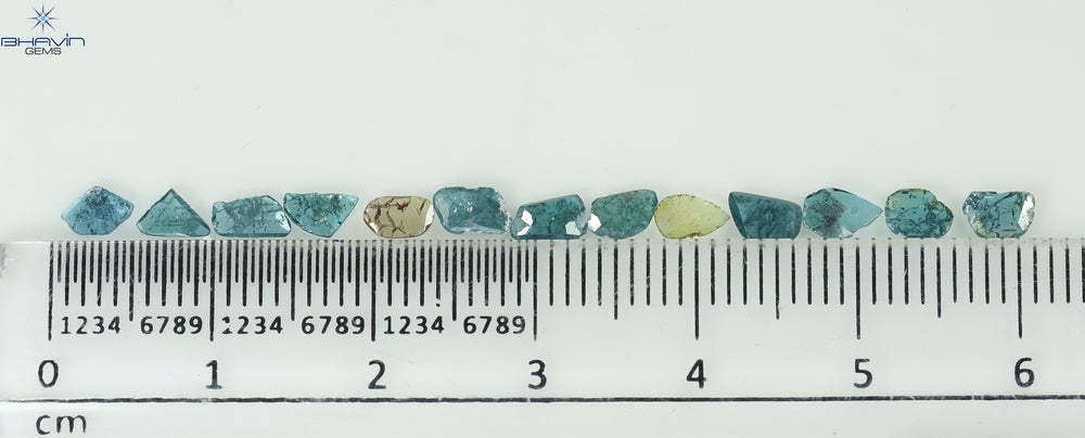 0.99 CT/13 個 スライス形状 天然ダイヤモンド ブルー イエロー カラー I3 クラリティ (4.73 MM)