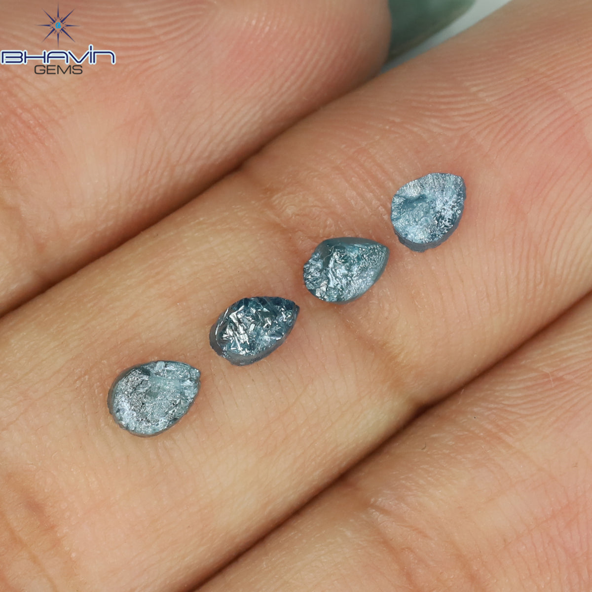 1.05 CT、ノーカット ポルキ シェイプ、天然ダイヤモンド、ブルー カラー、I3 クラリティ (5.42 MM)