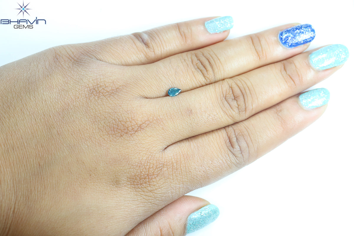 0.30 CT Pear Natural Diamond Enhanced Greenish Blue Color Clarity SI2 (3.41 MM)