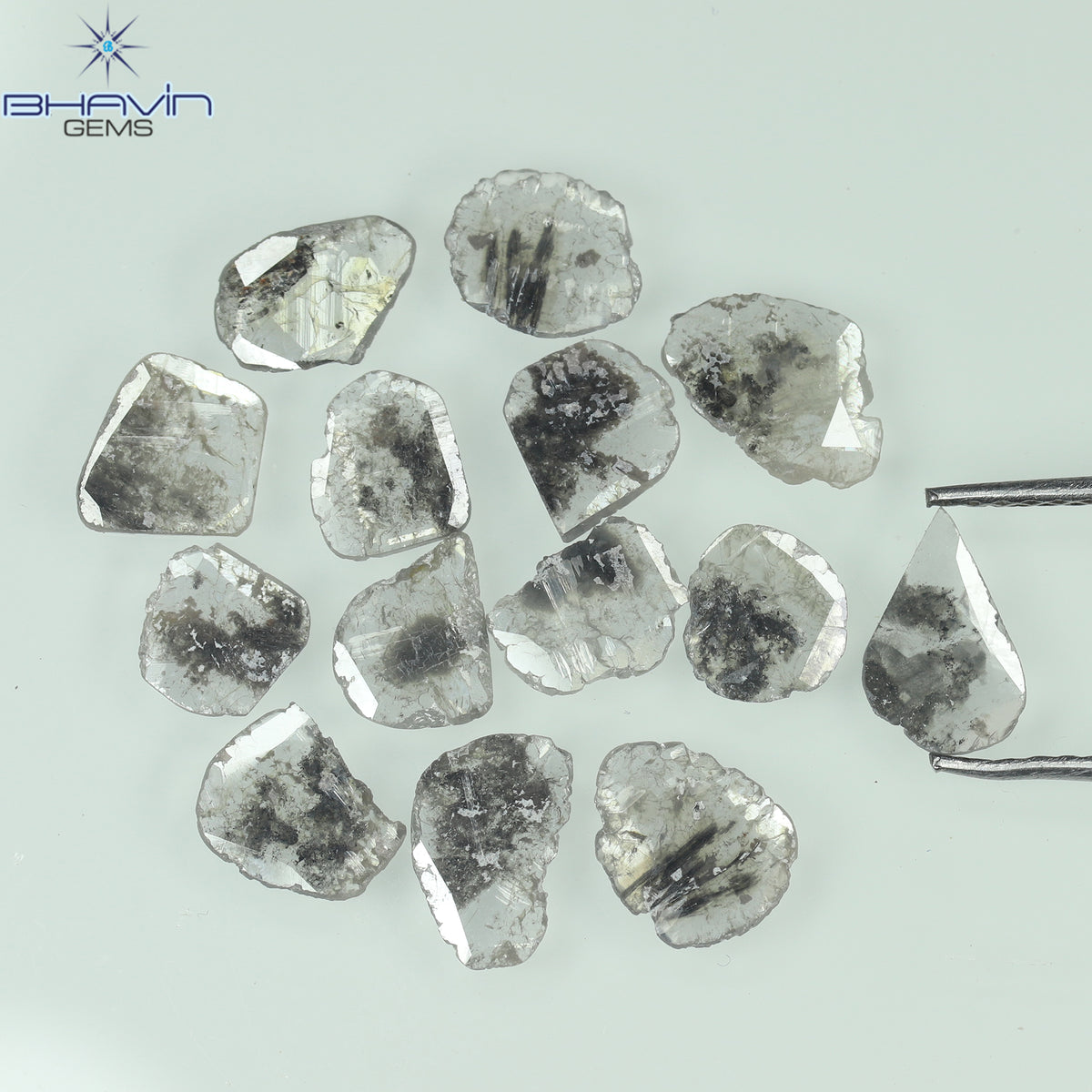 3.11 CT (14 Pcs) Slice Natural Diamond Salt And Pepper Color Clarity I3 (7.85 MM)