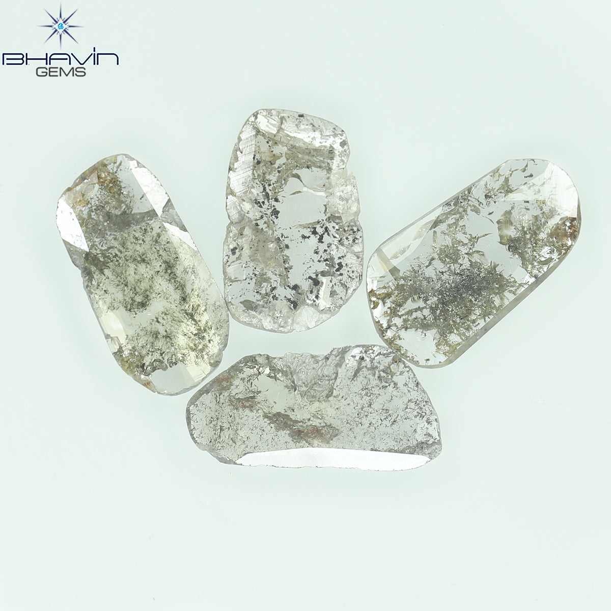 2.43 CT/4 ピース スライス形状 天然ダイヤモンド ソルト アンド ペッパー カラー I3 クラリティ (11.80 MM)