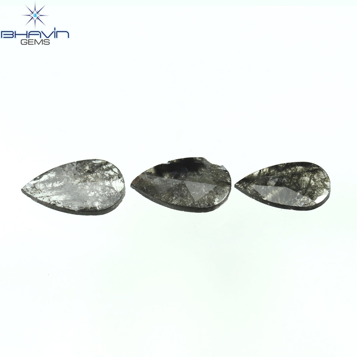 0.99 CT/3 Pcs Natural Pear Slice Diamond Salt And Pepper Color Clarity I3 (8.12 MM)