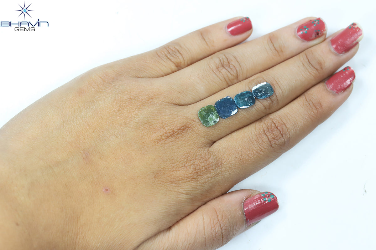 2.81 CT/4 Pcs Natural Slice Diamond Enhanced Blue Green Color Clarity I3 (8.48 MM)