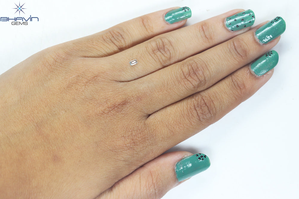 0.09 CT Emerald Shape Natural Diamond Greenish Blue Color VS1 Clarity (3.58 MM)
