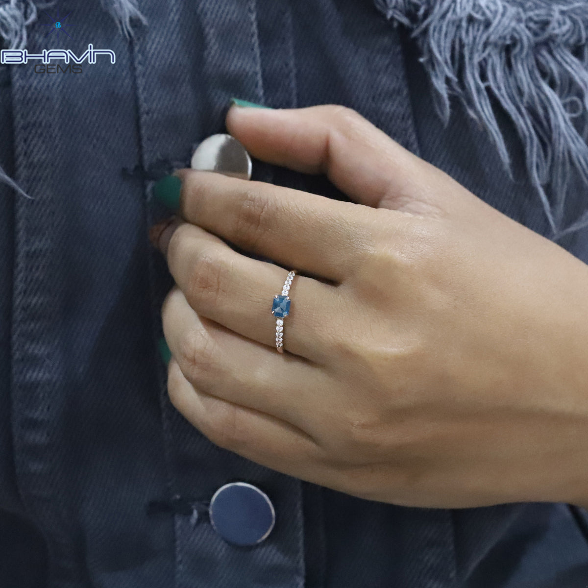 Emerald Diamond, Blue Diamond, Natural Diamond Ring, Engagement Ring, Wedding Ring, Diamond Ring