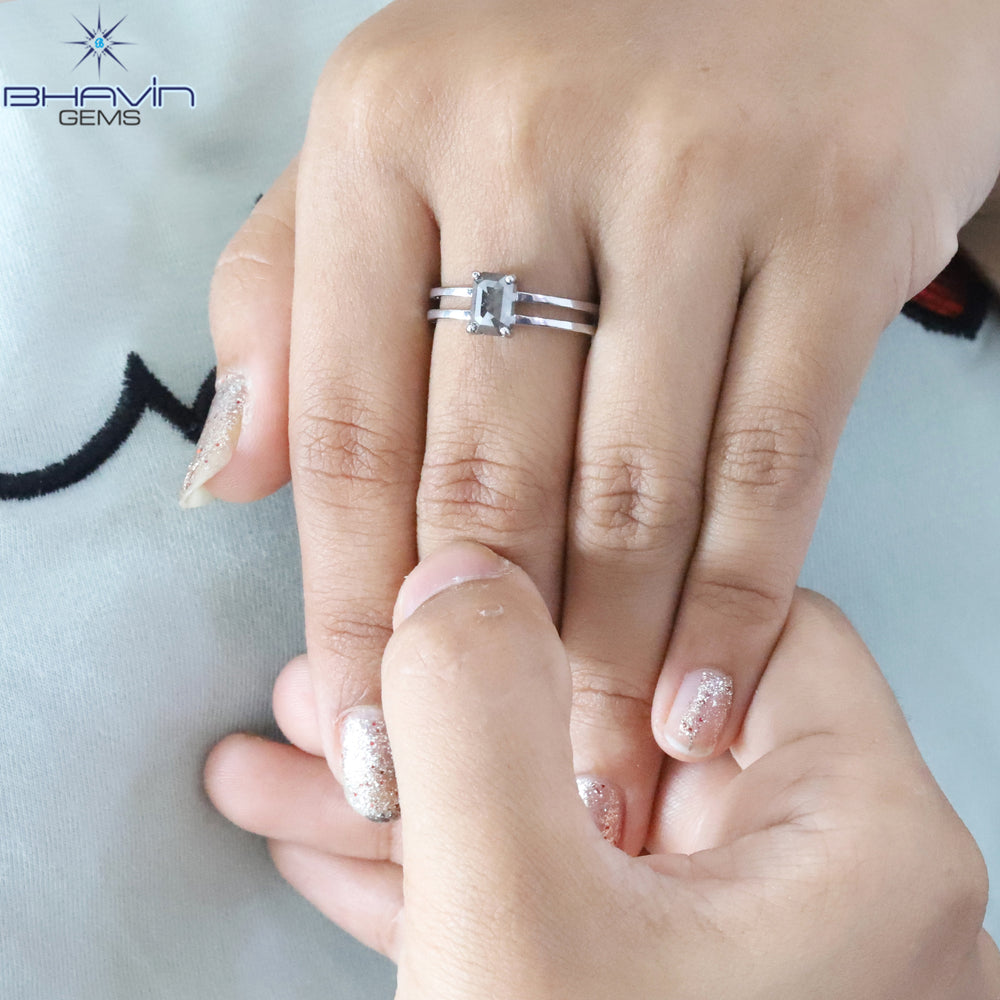 Emerald Diamond, Salt And Pepper Diamond, Natural Diamond Ring, Engagement Ring