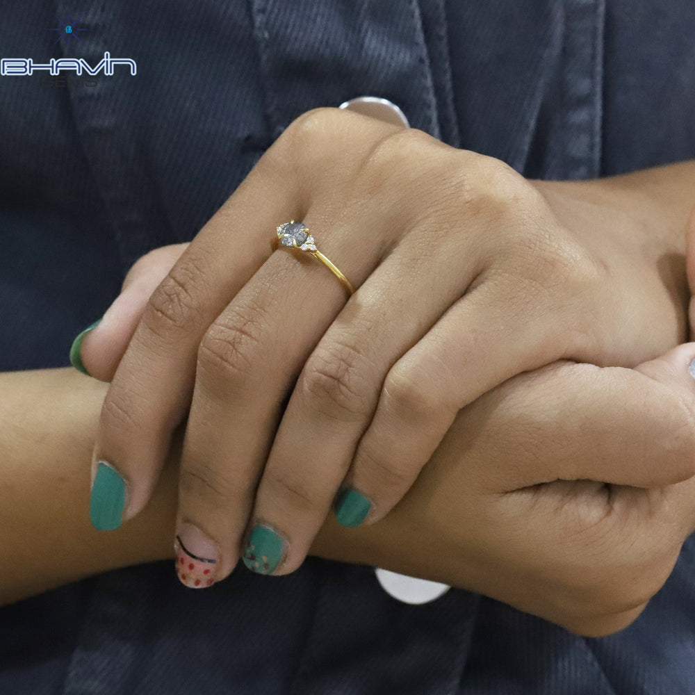 Round Diamond, Natural Diamond Ring, Salt And Pepper Diamond, Gold Ring, Engagement Ring, Wedding Ring, Diamond Ring
