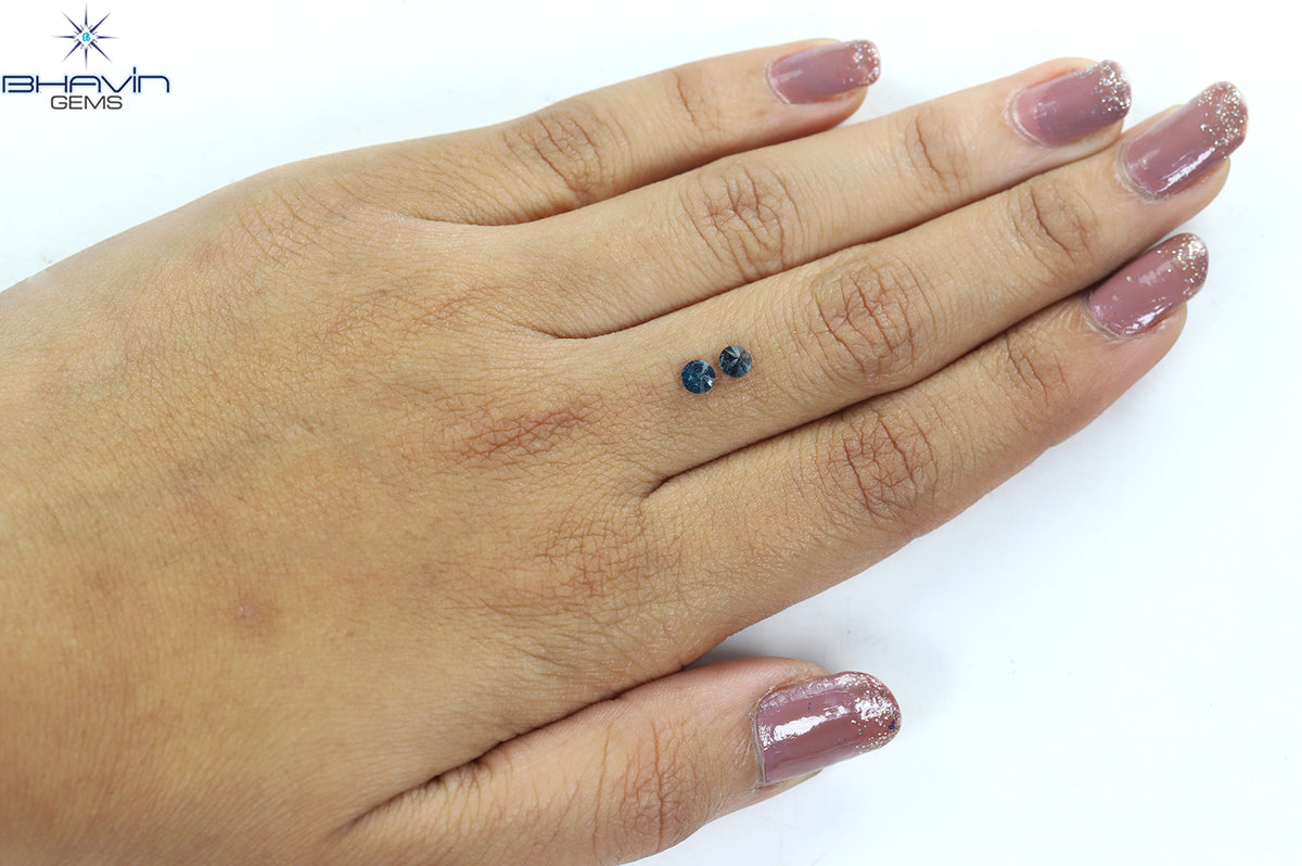 0.44 CT/2 ピース ラウンド ダイヤモンド ブルー ダイヤモンド 天然ダイヤモンド I3 クラリティ (3.73 MM)