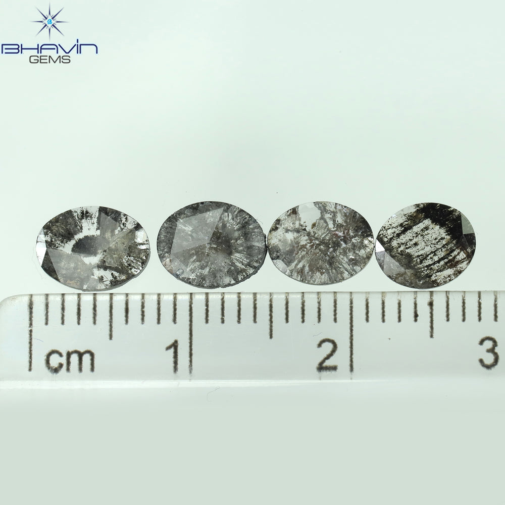 1.41 CT/4 Pcs Oval Slice Shape Natural Diamond Salt And Pepper Color I3 Clarity (7.15 MM)