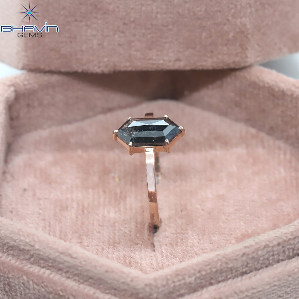 Hexagon Diamond Natural Diamond Ring Salt And Papper Diamond Gold Ring Engagement