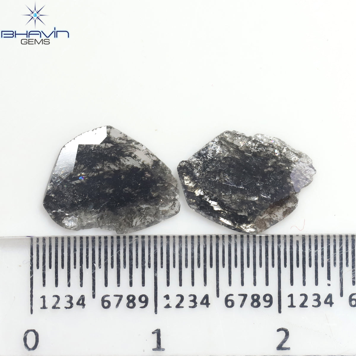 1.82 CT (2 個) スライス シェイプ ナチュラル ダイヤモンド ソルト アンド ペッパー カラー I3 クラリティ (11.18 MM)