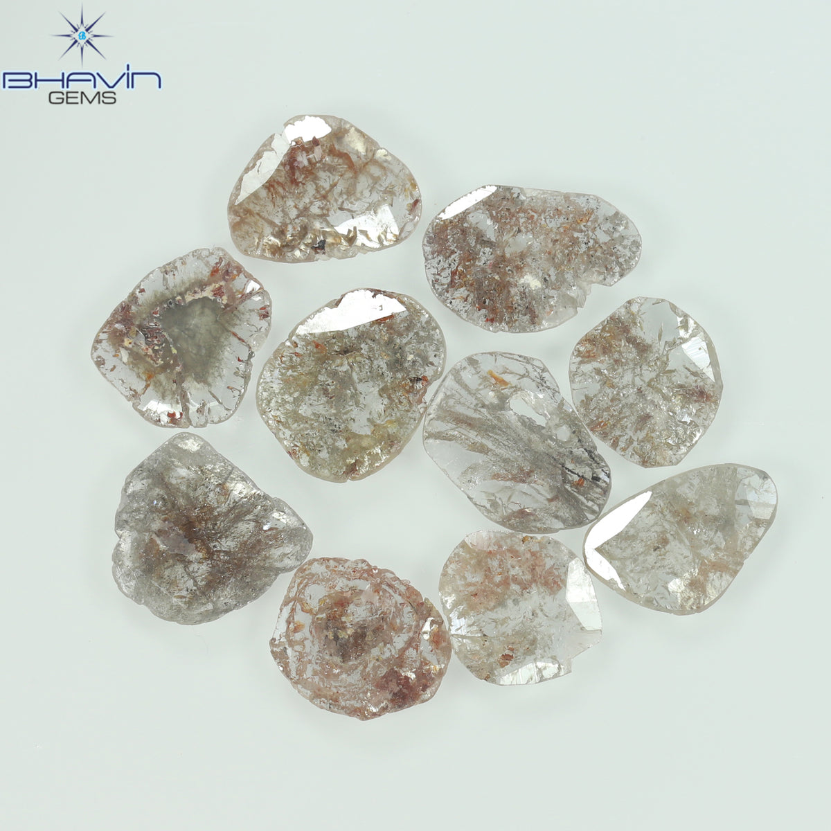 5.42 CT/10 個 スライス シェイプ ナチュラル ルース ダイヤモンド ソルト アンド ペッパー カラー I3 クラリティ (10.18 MM)