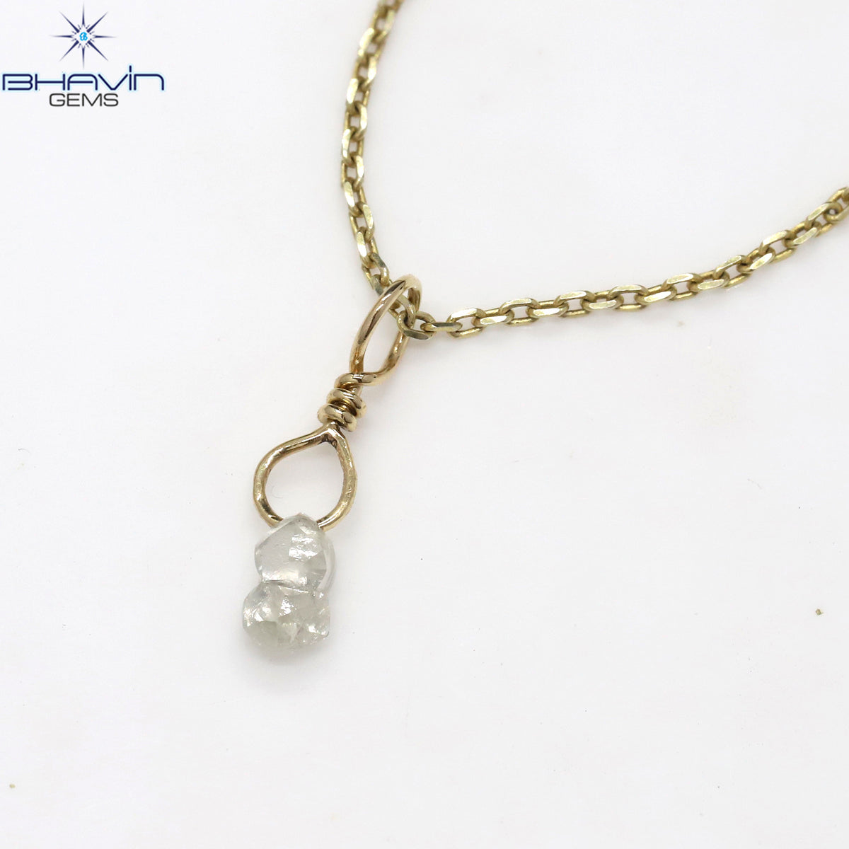 Diamond Pendant Rough Diamond White Gray Diamond Yellow Gold Pendant Bridal Necklace Pendant