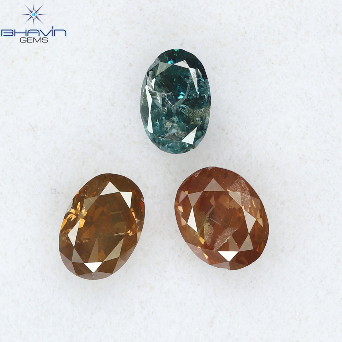 0.65 CT/3 Pcs Natural Oval Diamond Enhanced Pink Blue Color Clarity SI2 (4.25 MM)