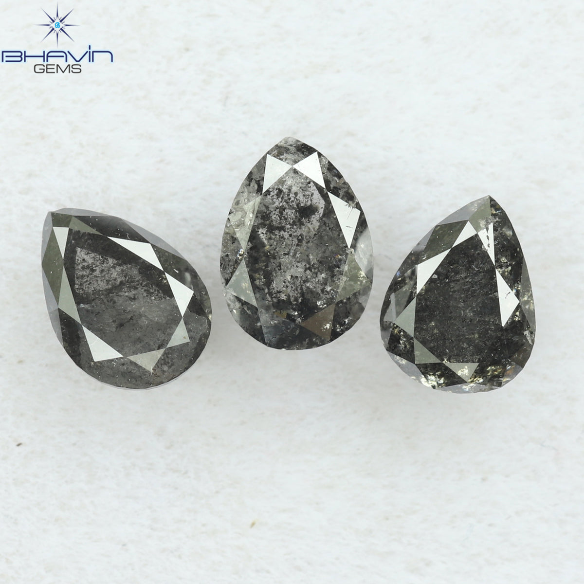 0.95 CT/3 Pcs Natural Pear Diamond Salt And Pepper Color Clarity I3 (5.02 MM)
