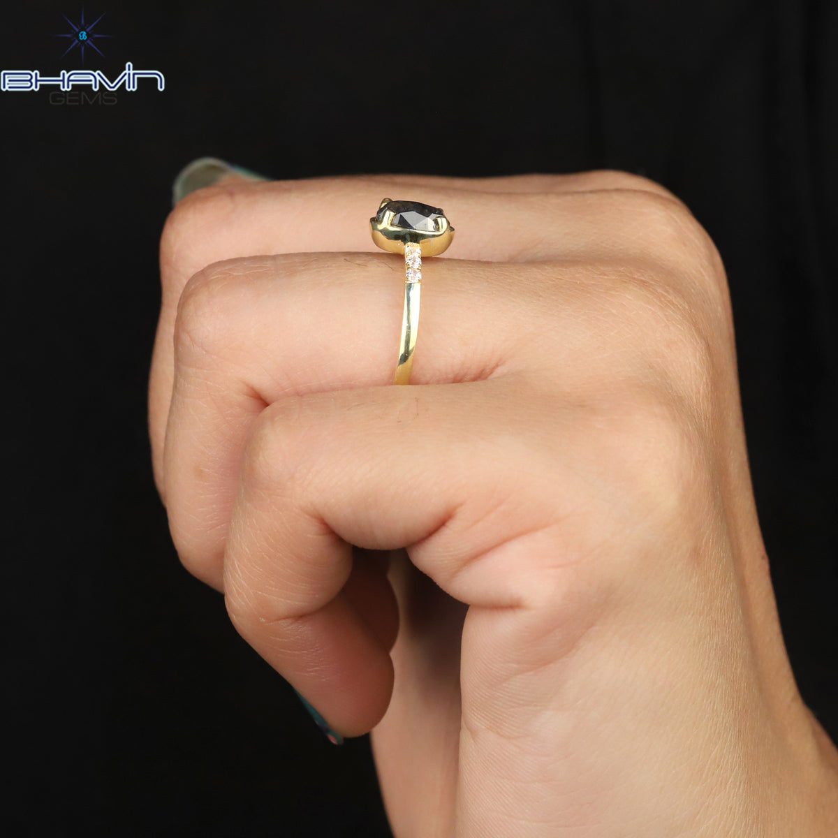 Oval Diamond Natural Diamond Ring Salt And Pepper Color Gold Ring Engagement Ring