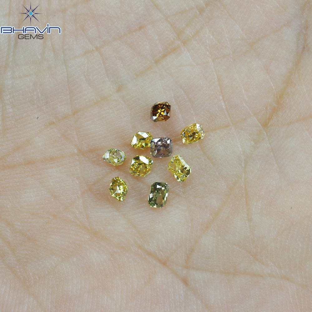 0.81 CT/9 ピース ラディアント シェイプ ナチュラル ダイヤモンド ミックス カラー VS2 クラリティ (2.93 MM)