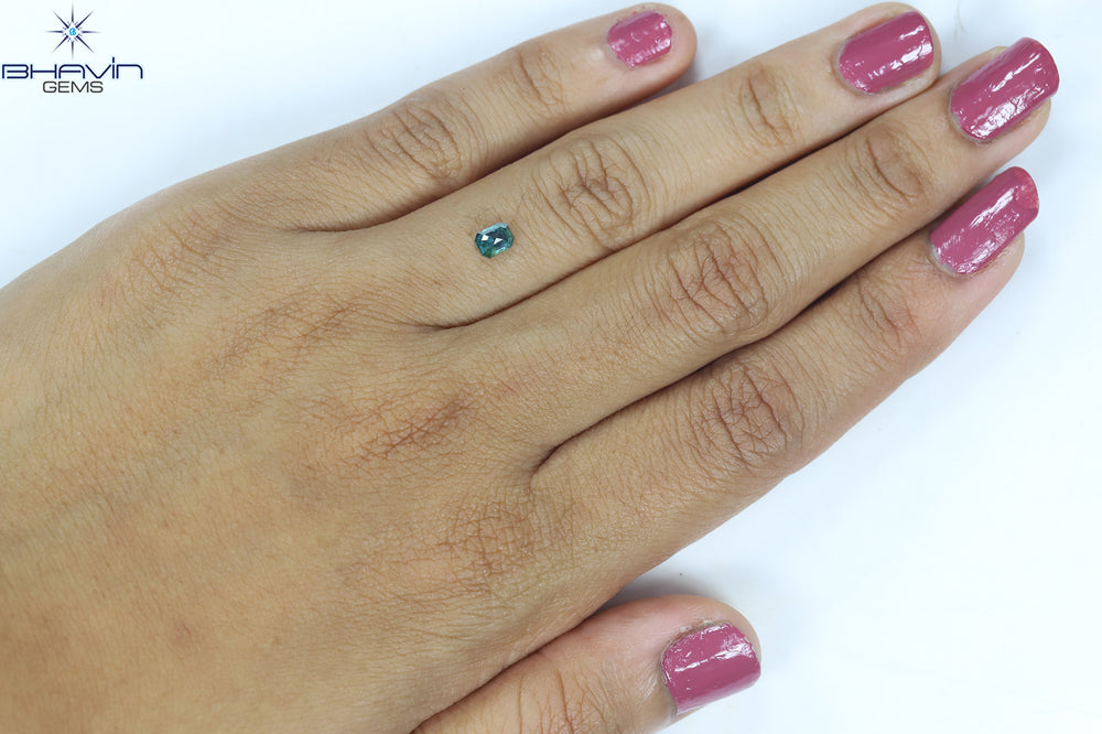 0.38 CT Emerald Shape Enhanced Blue Color Natural Diamond I2 Clarity (4.46 MM)