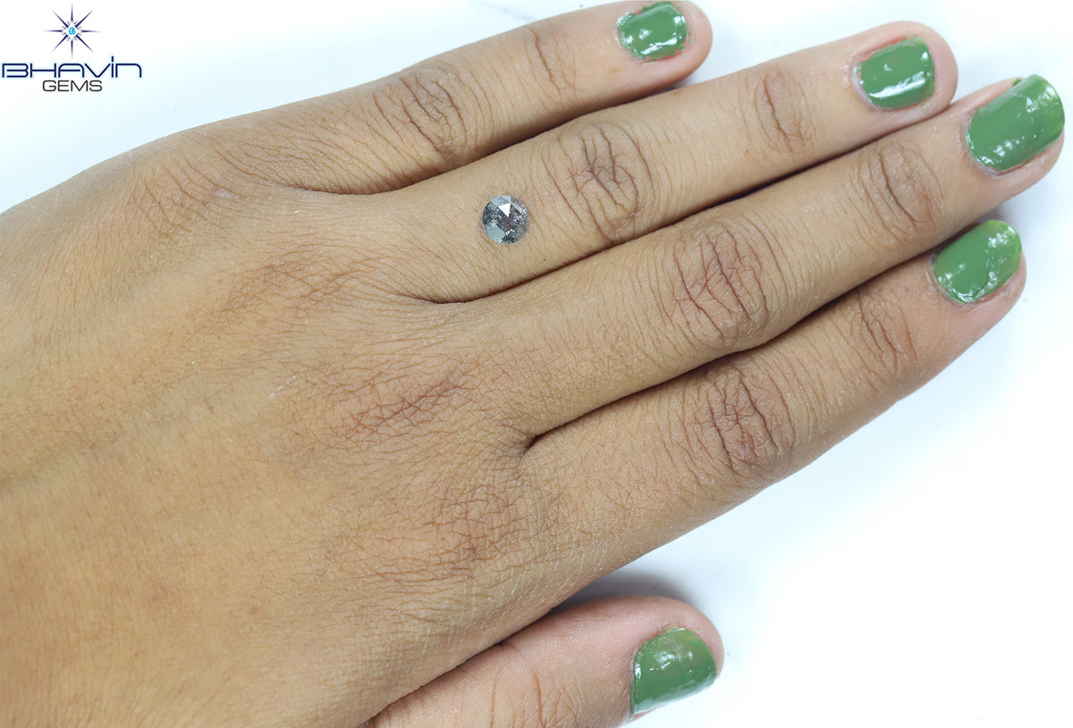 0.69 CT ラウンド ローズ カット シェイプ 天然ダイヤモンド ソルト アンド ペッパー カラー I3 クラリティ (5.76 MM)