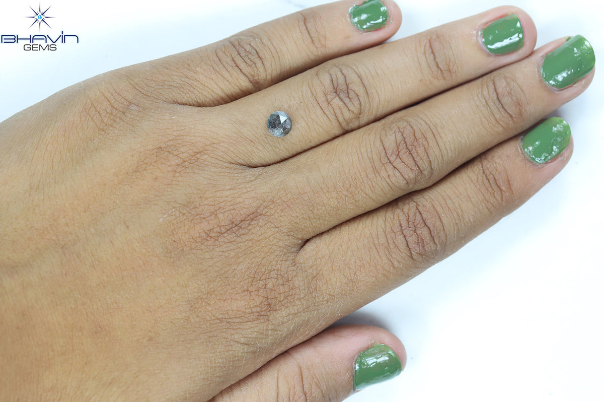 0.65 CT ラウンド ローズ カット シェイプ 天然ダイヤモンド ソルト アンド ペッパー カラー I3 クラリティ (5.56 MM)