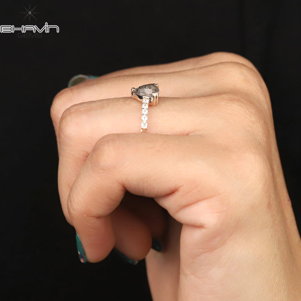 ハートダイヤ ソルト＆ペッパーダイヤ 天然ダイヤ 指輪 婚約指輪