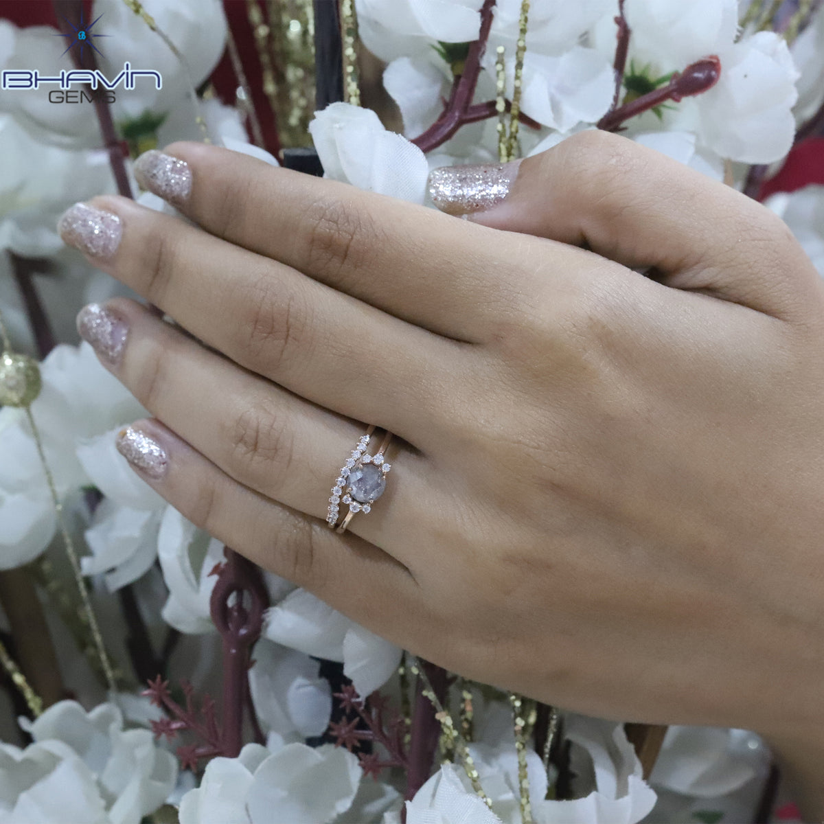 Round Rose Cut Diamond, Salt And Pepper Diamond, Natural Diamond Ring, Gold Ring Engagement,Wedding Ring, Diamond Ring