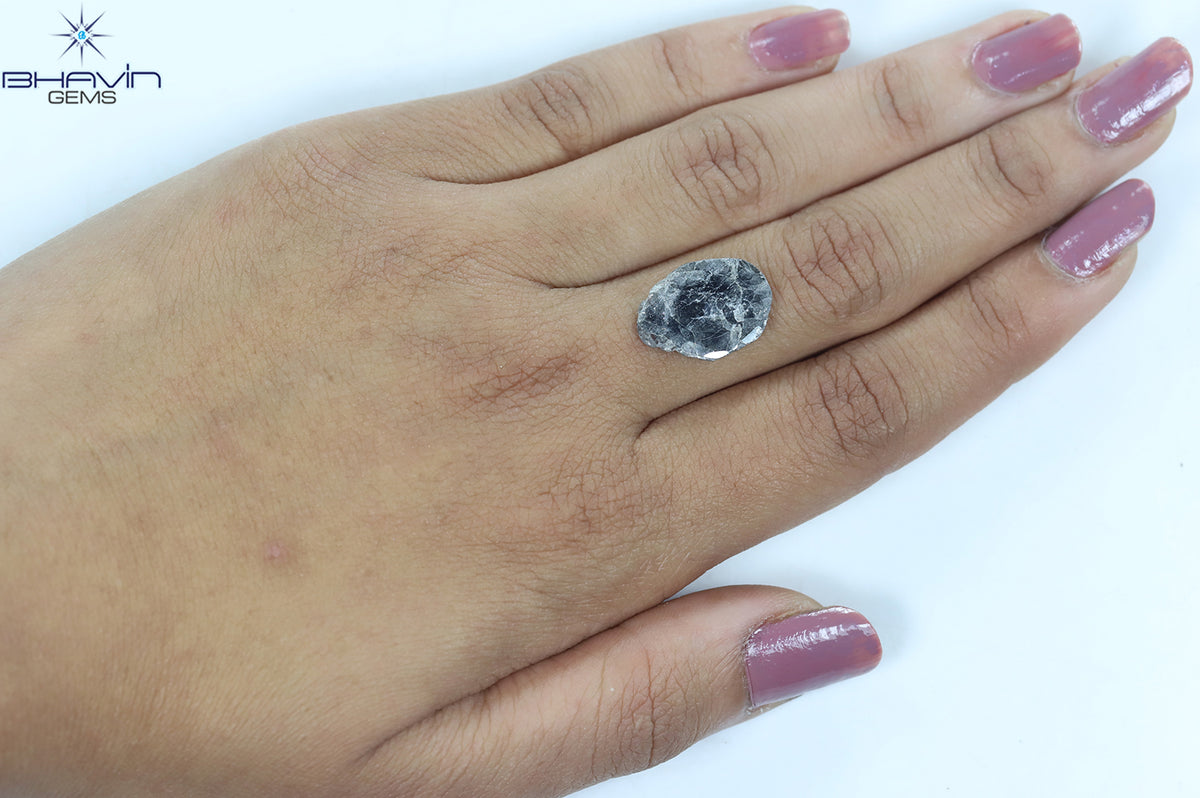 3.64 CT スライス シェイプ ナチュラル ダイヤモンド ソルト アンド ペッパー カラー I3 クラリティ (16.66 MM)