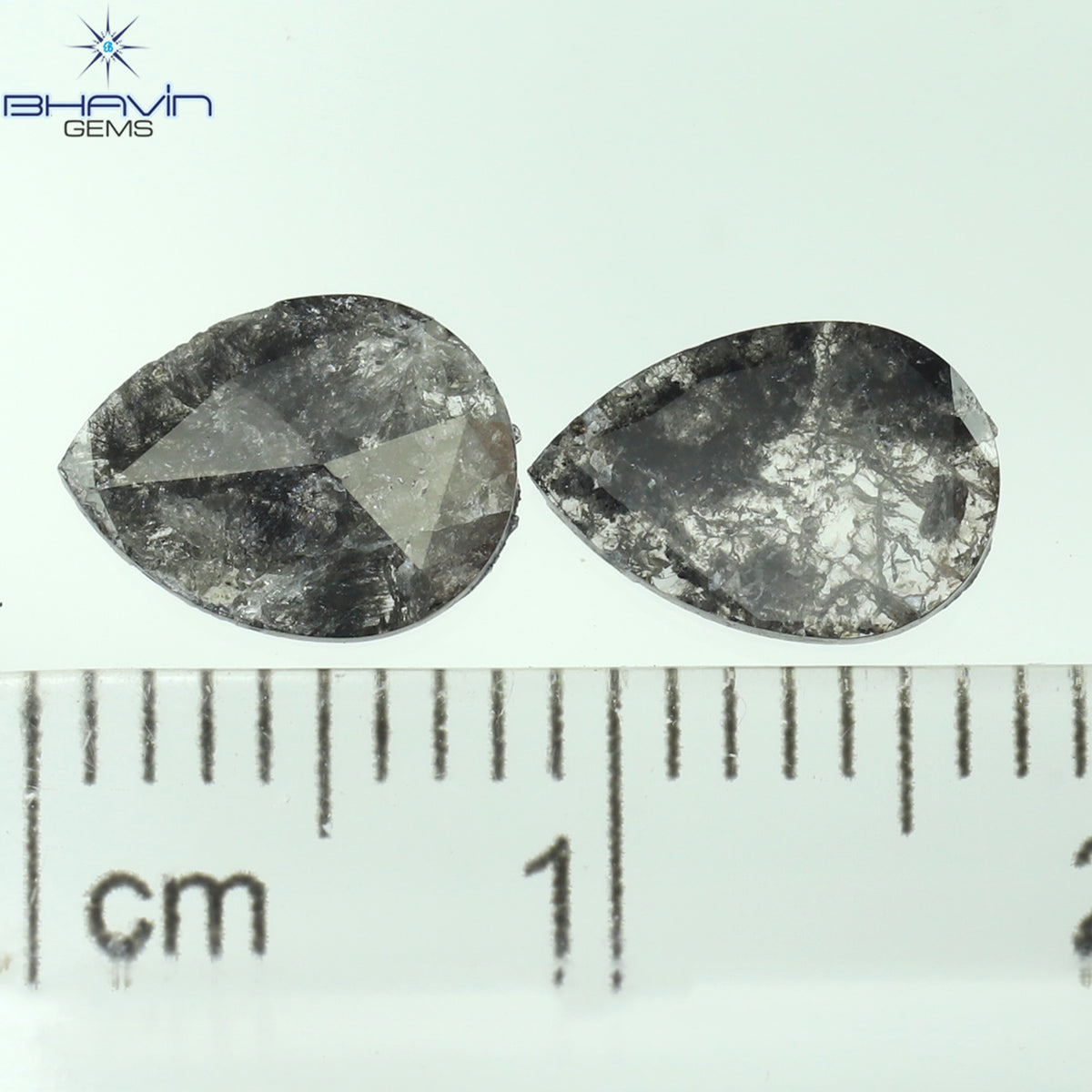 1.01 CT/2 Pcs Natural Pear Slice Diamond Salt And Pepper Color Clarity I3 (8.17 MM)