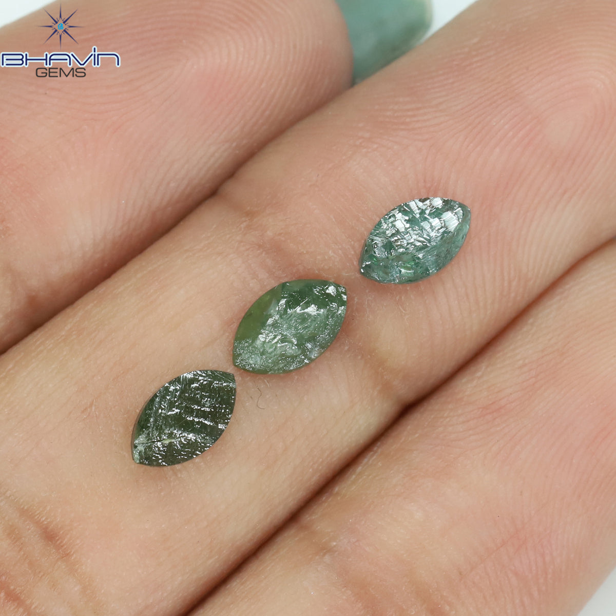 1.04 CT/3 Pcs Natural Marquise Rough Diamond Enhanced Blue Green Color Clarity I3 (6.65 MM)