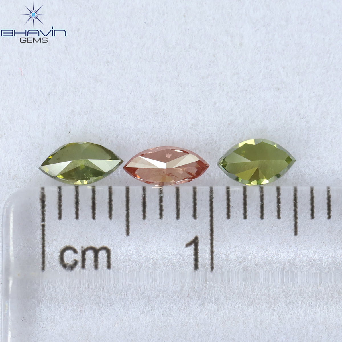 0.49 CT/3 Pcs Natural Marquise Diamond Enhanced Green Pink Color Clarity I1 (5.07 MM)