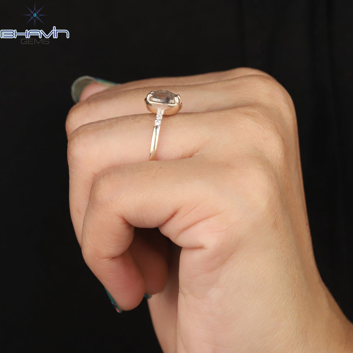 Oval Diamond Natural Diamond Ring Salt And Pepper Color Gold Ring Engagement Ring