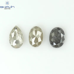 1.26 CT/3 PCS Oval Pear Shape Natural Diamond Salt And pepper Color I3 Clarity (5.32 MM)