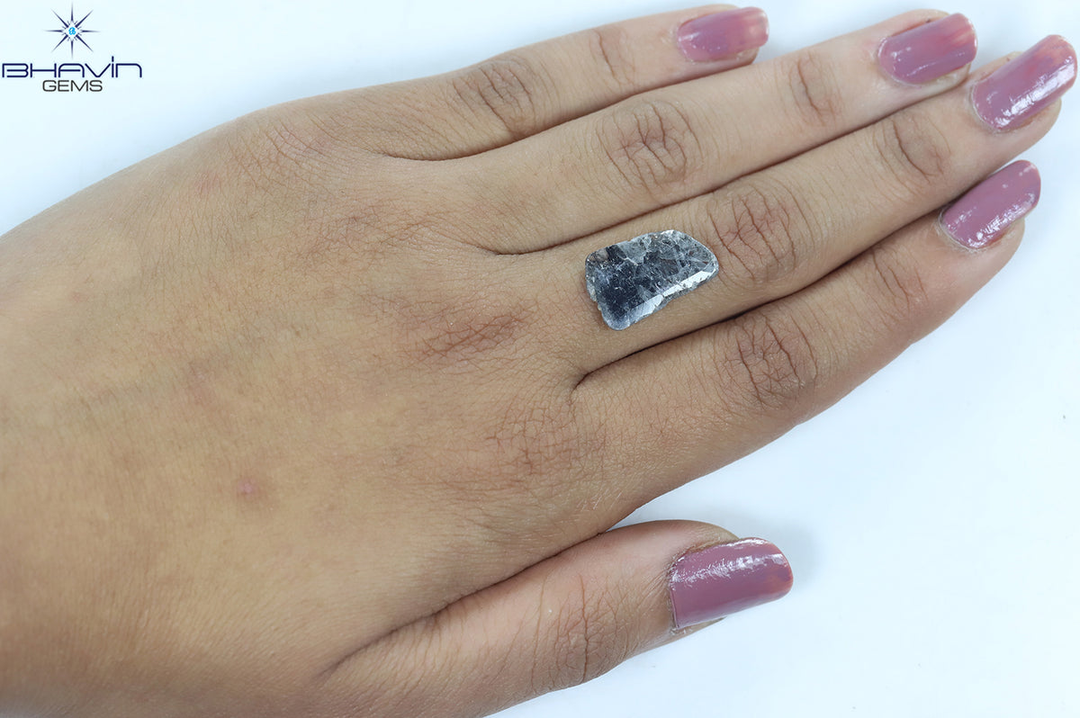 3.06 CT スライス シェイプ ナチュラル ダイヤモンド ソルト アンド ペッパー カラー I3 クラリティ (17.50 MM)