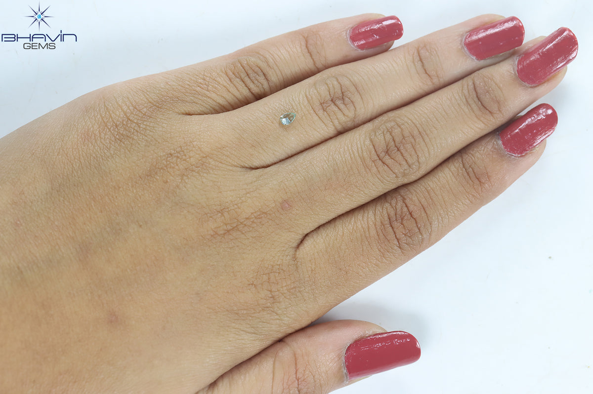 0.15 CT ペアシェイプ ナチュラル ダイヤモンド ブルーイッシュ グリーン カラー VS1 クラリティ (4.02 MM)