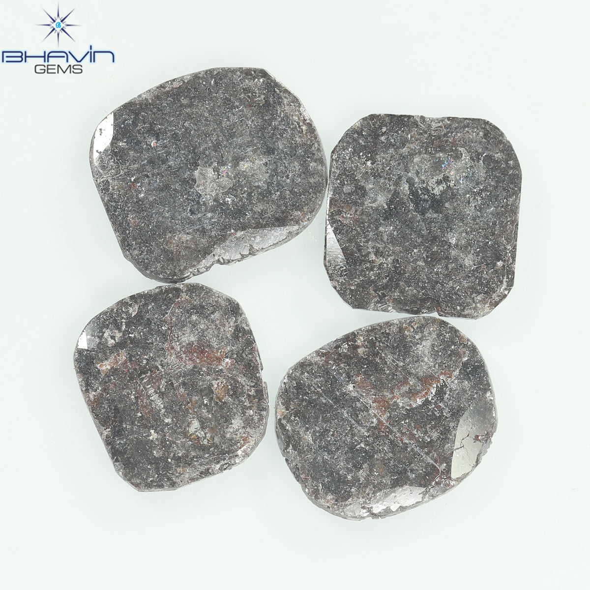 5.80 CT (4 Pcs) Cushion Slice Natural Diamond Salt And Pepper Color Clarity I3 (11.04 MM)