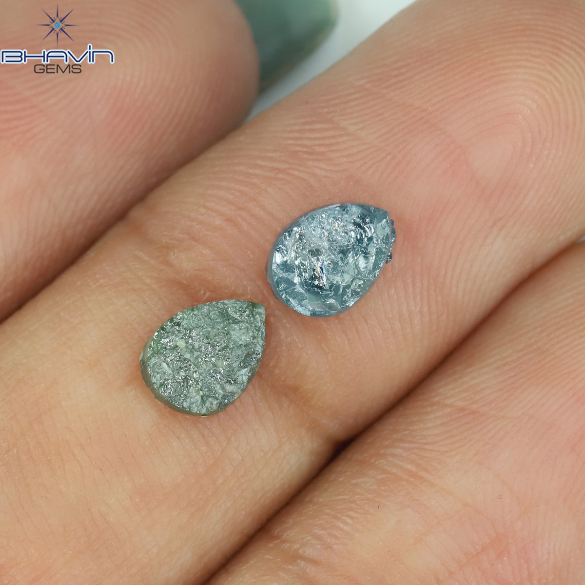 1.19 CT/2 Pcs Natural Pear Rough Diamond Enhanced Blue Green Color Clarity I3 (6.52 MM)