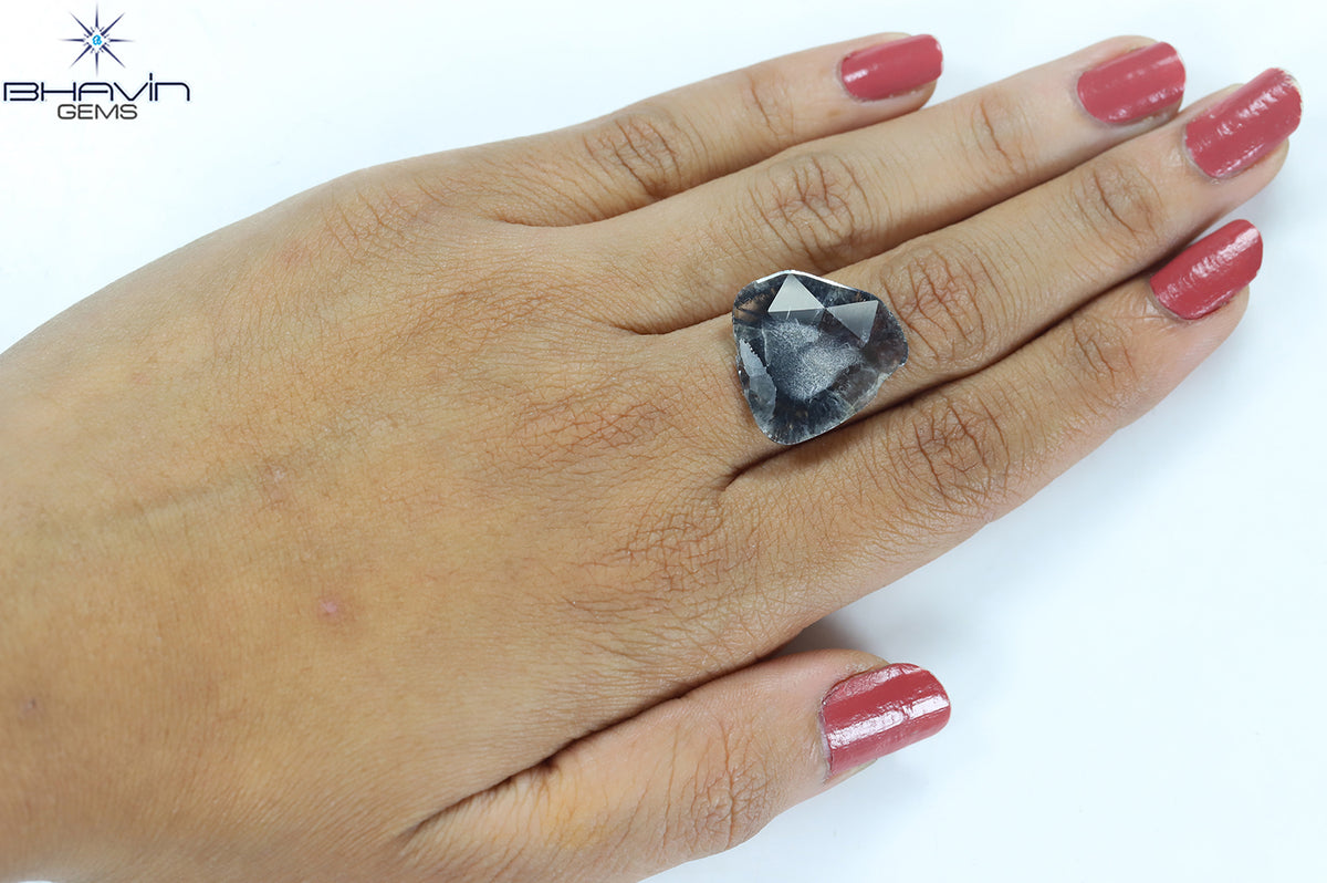 5.96 CT スライス シェイプ ナチュラル ダイヤモンド ソルト アンド ペッパー カラー I3 クラリティ (19.75 MM)