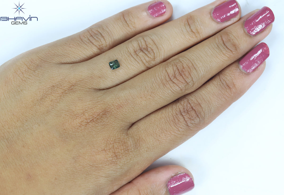 0.28 CT Natural Cushion Diamond Enhanced Bluish Green Color Clarity I1 (4.22 MM)
