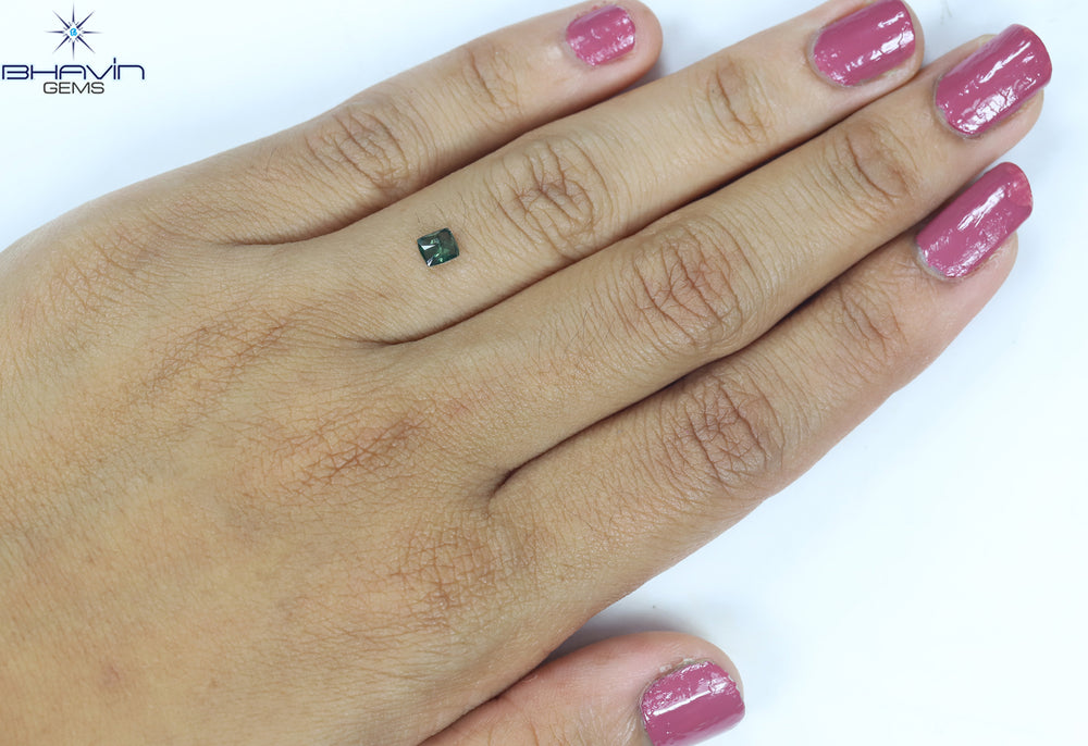 0.28 CT Cushion Shape Enhanced Bluish Green Color Natural Diamond I1 Clarity (4.22 MM)