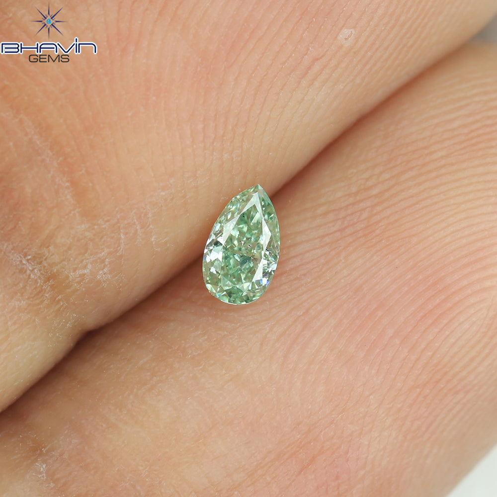 0.15 CT Natural Pear Diamond Enhanced Bluish Green Color Clarity VS2 (4.22 MM)