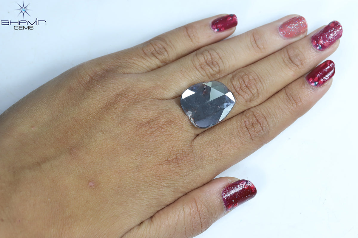 9.29 CT スライス シェイプ ナチュラル ダイヤモンド ブラウン グレー カラー I3 クラリティ (21.00 MM)