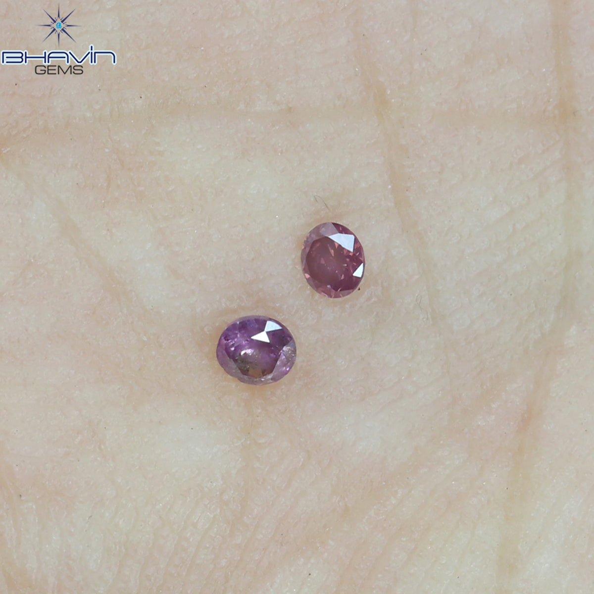 0.06 CT/2 ピース ラウンド シェイプ ナチュラル ルース ダイヤモンド ピンク カラー I3 クラリティ (1.85 MM)