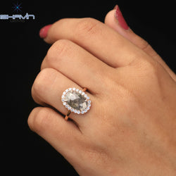 オーバル ダイヤモンド 天然ダイヤモンド リング ソルト アンド ペーパー ダイヤモンド ゴールド リング 婚約指輪
