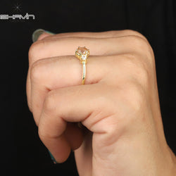 Round Diamond Natural Diamond Ring Yellow Brown Diamond Gold Ring Engagement