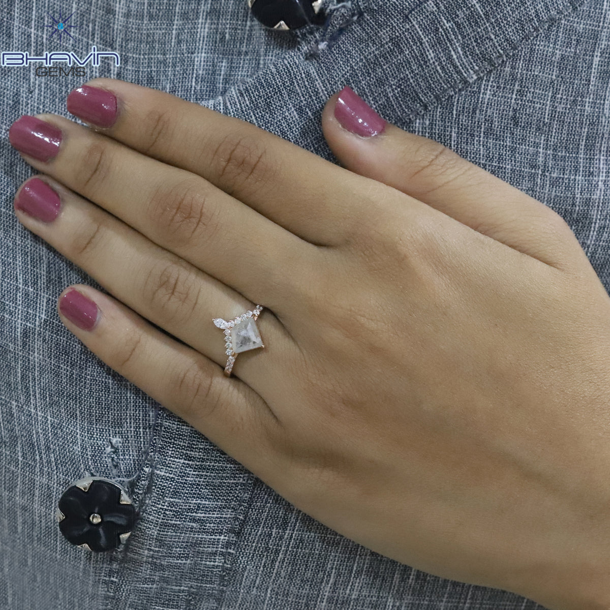 Kite Diamond  White Salt And Pepper Diamond Natural Diamond Ring Gold Ring Engagement Ring