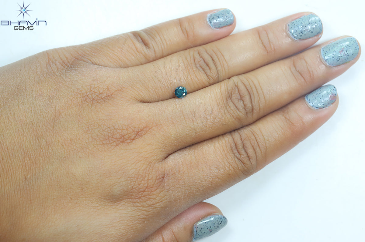 0.32 CT Natural Round Diamond Enhanced Blue Color Clarity I3 (4.46 MM)